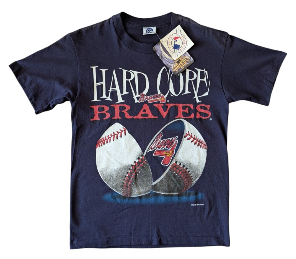Vintage Atlanta Braves Baseball Navy Blue T Shirt New Sz M 1995 Single Stitch